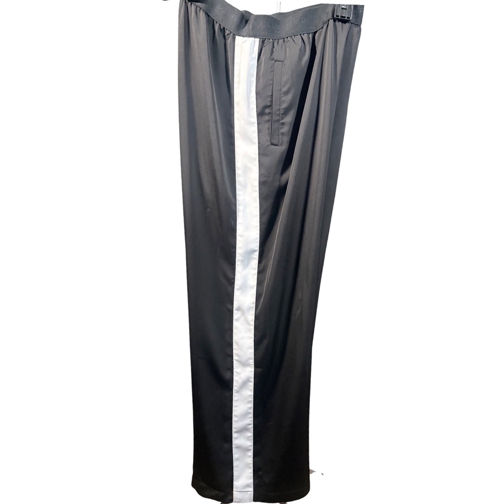 Karl Lagerfeld Paris Black Satin Tuxedo‎ Stripe Wide Leg Pants Size M